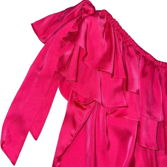 CeCe Hot Pink Satin Ruffle Bow Tie One Shoulder Blouse Size S - Picture 4 of 10